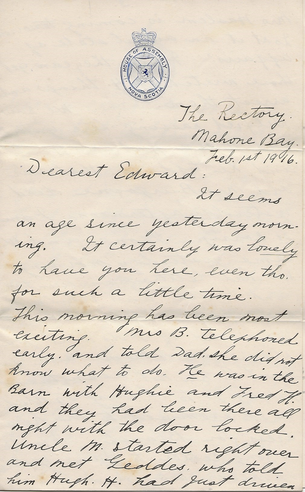 Scanned handwritten letter from Ruth Harris dated February 1, 1916