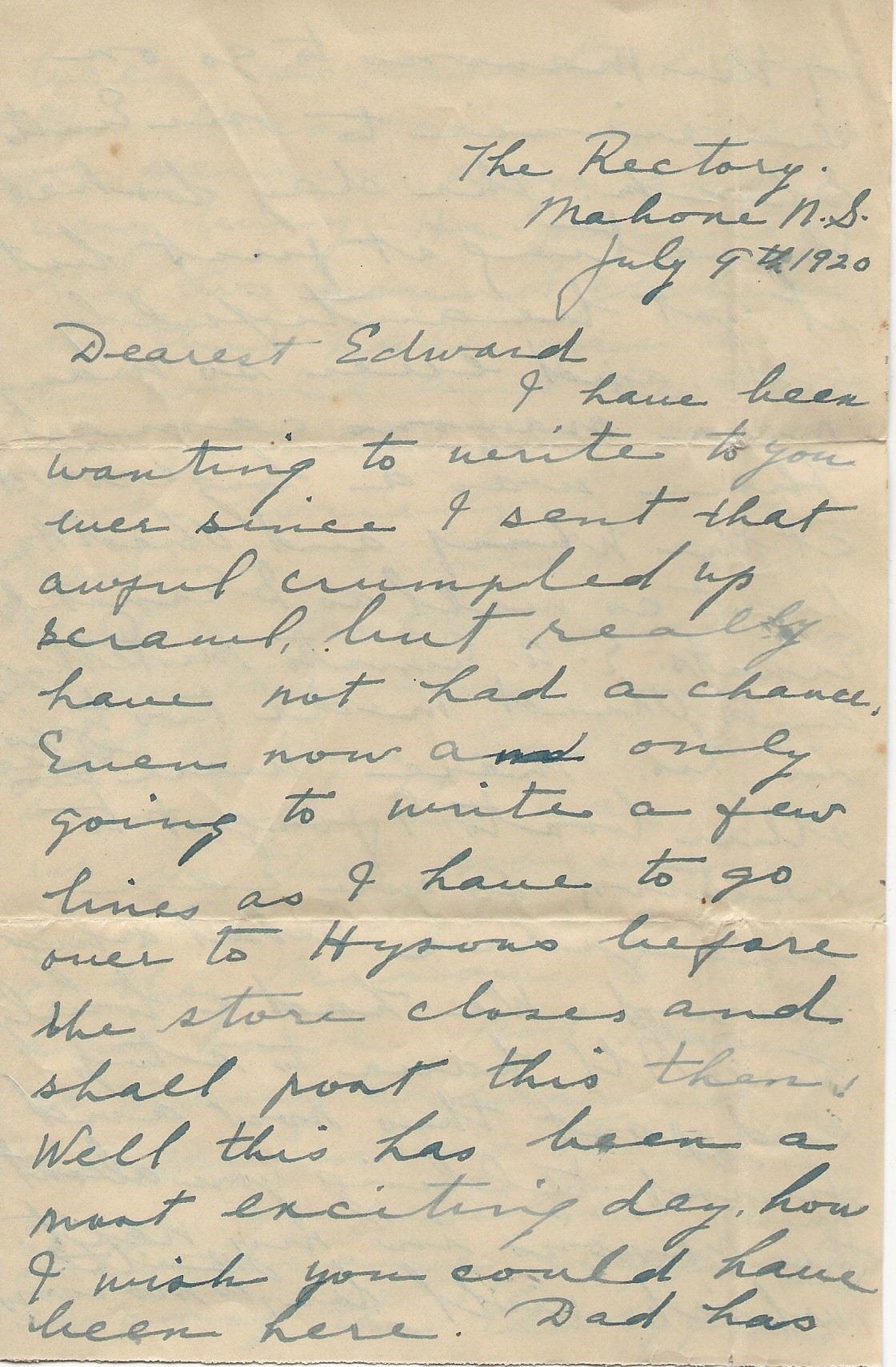 Scanned handwritten letter from Ruth Harris dated July 9, 1920