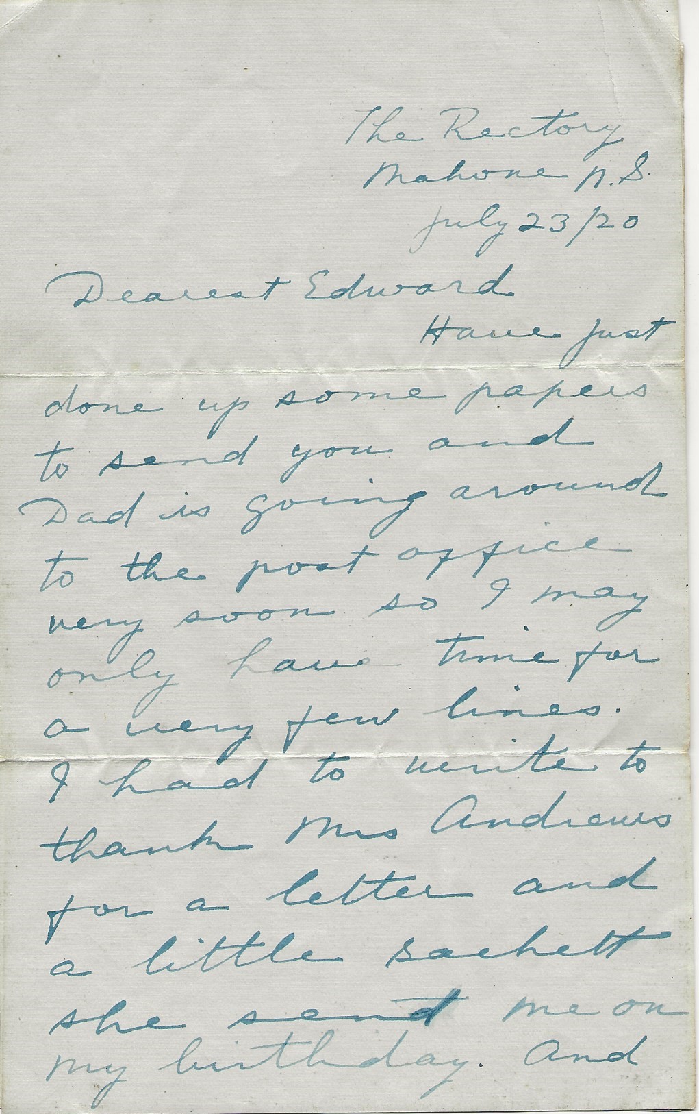 Original handwritten letter dated July 23, 1920