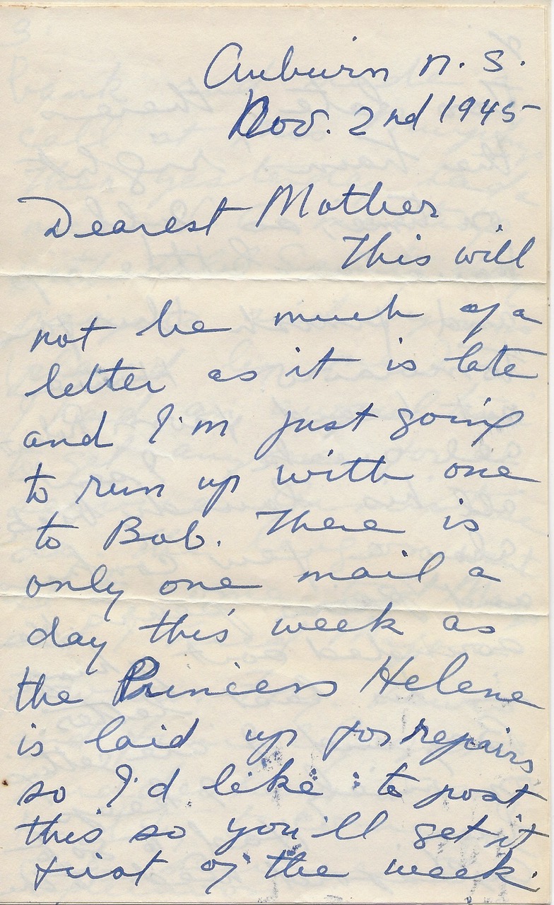 Scanned handwritten letter from Ruth Harris dated November 2, 1945